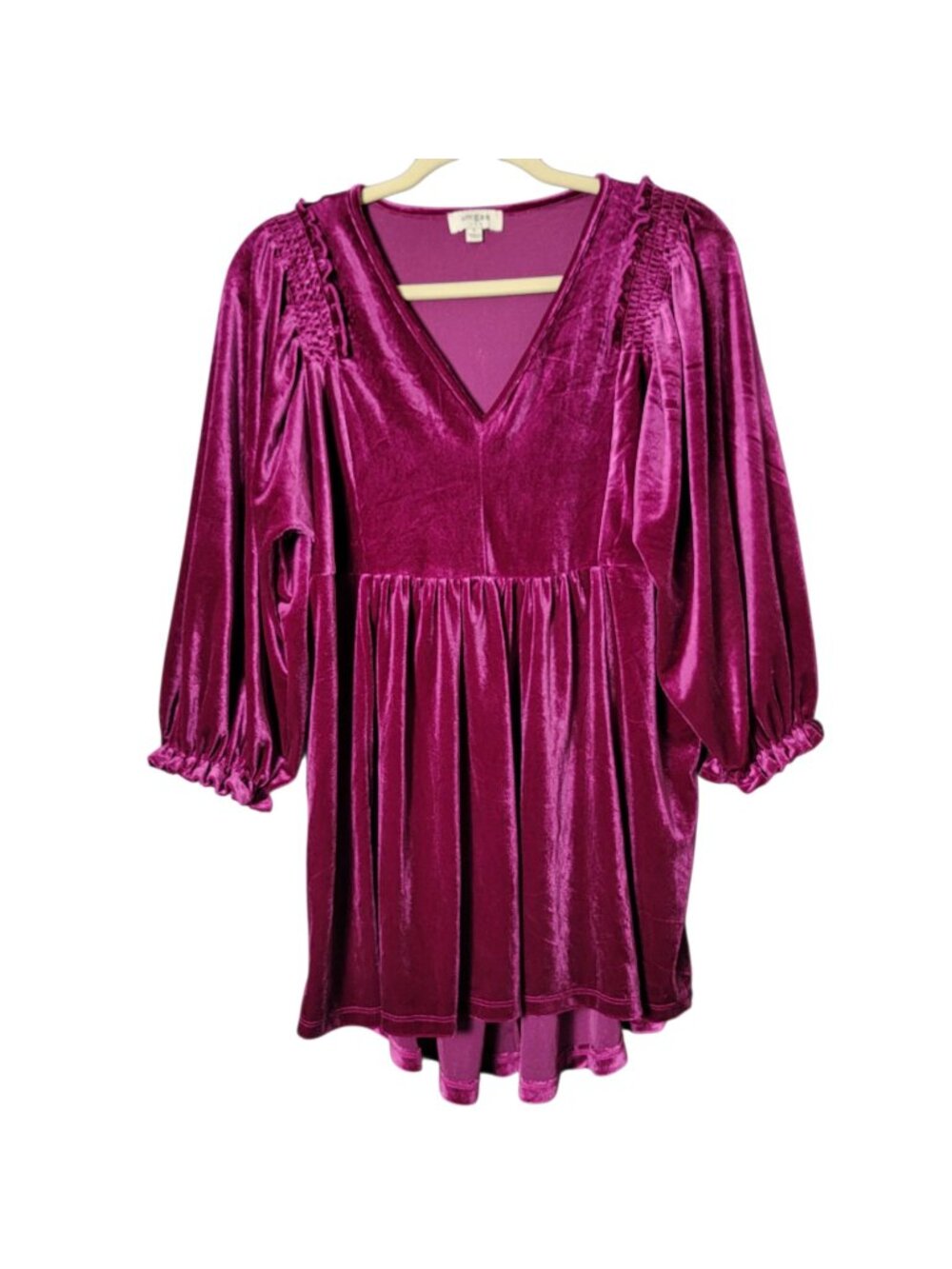 Umgee Womens Fuchsia Velvet V-Neck Peasant Witchy Coquette Babydoll Dress S